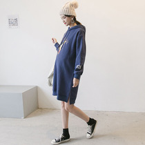 Pregnant Woman Sweatshirt Woman Autumn Winter Fashion Korean Version One-piece Dress Plus Suede Thickened Jacket Spring Autumn Mid-Length T-shirt Blouse