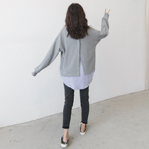 Pregnant Woman Autumn Clothing Fashion Suit Korean Version Casual Big Code Easy blouses Long sleeves Long Stripes Fake Two necropolis