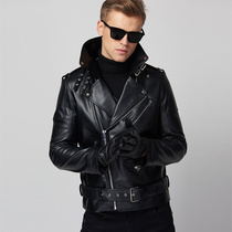 Leather clothing men Korean slim leather jacket 2021 youth Harley machine belt lapel collar short leather coat tide