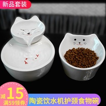 Cat automatic water dispenser inclined neck protection basin bowl pet drinking fountain cycle feeding artifact dog Teddy supplies