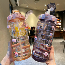 Sports water cup large capacity high temperature resistant plastic cup straw Net red fitness outdoor oversized 2L kettle portable