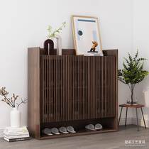 Nordic solid wood grille door shoe cabinet home entrance partition cabinet Japanese sliding door side cabinet locker Hall Hall entrance cabinet