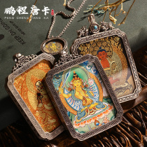 Pure hand-painted thangka pendant yellow wealth god Green mother Buddha statue custom exclusive link sterling silver Gabu box Buddha pendant