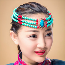 Summer Mongolian performance dance headwear female Mongolian headdress handmade beaded hair ornaments folk dance headgear hair accessories