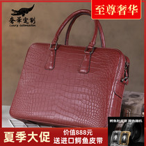 Luxury Large Capacity Crocodile Belly Leather Handbag Male Business Minimalist Avocado Leather Briefcase Fashion High-end Texture
