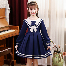 Girl Dress Dress Spring Dress 2022 New Children Academy Wind Princess Skirt Girl Foreign Air Navy Spring Jk Dress