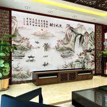 Customized large seamless three-dimensional living room ink landscape painting flowing water making wealth sofa TV background wall mural wall cloth