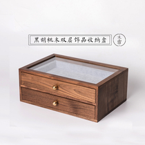 Black walnut jewelry desktop storage box double drawer wooden display box jewelry watch Storage wooden box