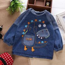 Baby gown denim baby waterproof dining clothes autumn and winter children anti-dressing children men and women cotton bib long sleeve