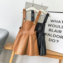 Girls Leather Skirt Strap Skirt Autumn 2021 New Spring and Autumn Western Children Children High Children Girls Pleated Skirt Dress