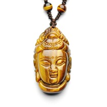 One yuan auction to pick up leaks Tiger eye stone Guanyin head pendant jade necklace new pendant for men and women