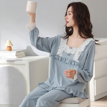 A D Hepburn autumn cotton Womens pajamas temperament ruffled cotton loose size can be worn outside Youth