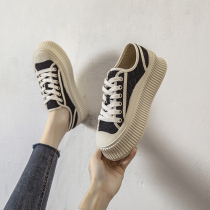Black Small Scent Wind Biscuit Shoes Woman Thick Bottom Heightening Sails Shoes Korean version Fashion casual thin Breathable Little White Shoes