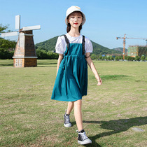 Girls Strap Skirt Summer 2021 New Chinese Tong Korean casual fake two pieces Net red cotton dress
