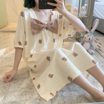Princess Wind Sleeping Dress Lady Summer Pyjamas Thin cotton short sleeves 2022 The new big code can be worn outside the home dress