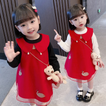 Girls dress spring dress spring autumn vest dress red baby princess skirt children fashion suit dress