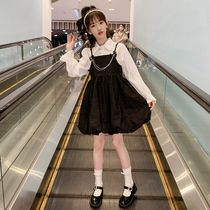 Girls small scents windy with dress spring and autumn Childrens dress net red explosive with large child shirt hanger with two sets of damp