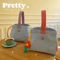 Japanese and Korean chic canvas lunch bag hand bag hand bag fashion embroidered lunch box bag portable storage bag mommy bag women