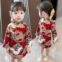 Cheongsam girl spring and autumn baby girl 2021 New Chinese style Tang dress dress baby catch year old dress dress