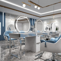  Net celebrity barber shop mirror table simple high-end hair salon with lights single and double four-sided hair salon special hair cutting hot dyeing table mirror