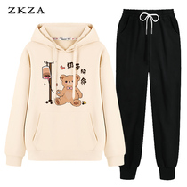 Sportswear casual set girls sweater fashion autumn and winter foreign atmosphere junior high school students 2021 New plus velvet thickened