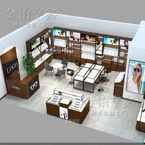 Glasses shop glasses counter custom glasses display shelf iron wood combined with vertical glasses high cabinet whole shop decoration
