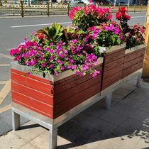 Flower box outdoor anti-corrosion wood combination flower bed Stainless steel edging planting box square commercial street isolation fence flower stand