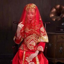 Hanfu married red hijab head hijab wedding Chinese style Xiuhe translucent bride cover headscarf red scarf 2021 New
