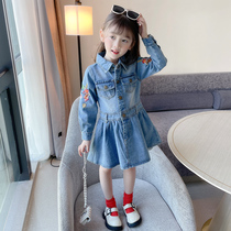 Girl Denim Skirt Long Sleeves Dress Spring Autumn 2022 New Children Dress Girl Foreign Gas Embroidered Children Casual Dresses