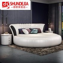 European round bed Double bed Small apartment Master bedroom Leather wedding bed Modern simple theme hotel Princess couple big bed