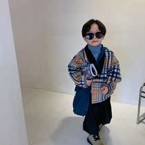 Boys winter suits children autumn and winter Korean version of woolen jacket boys new foreign style splicing casual suit