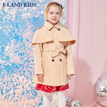 elandkids Clothing love Childrens clothing girls British style personality double-breasted cape wind coat coat attachment