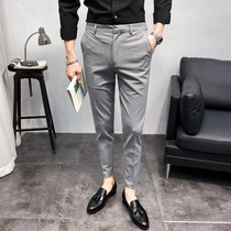 Small trousers mens thin nine-point pants light-colored hipster slim small feet Korean version of casual large size drape suit pants 9