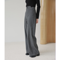 BLUEerror loose high waisted irregular straight tube gray suit pants women autumn and winter thickened woolen pants