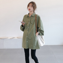 Autumn new maternity shirt long Korean fashion casual loose lapel foreign style wear long sleeve coat