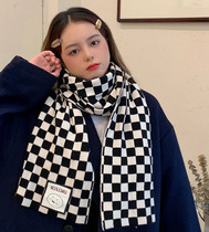 Japanese GP black and white chessboard plaid scarf female autumn and winter Korean version of Wild students warm scarf male tide