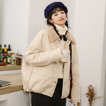  Lamb plush collar jacket autumn and winter wild student tooling cotton coat cotton suit girl loose Korean version 2021 new