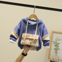 2020 autumn and winter boys thick casual clothes Korean version of small children plus velvet hoodie tide baby warm clothes