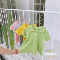 Baby girl childrens short-sleeved dress pure cotton foreign style baby small fresh A-line skirt summer new baby princess skirt