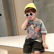 Boy pure cotton short sleeve T-shirt damp baby Summer foreign air medium and small children Summer clothes half sleeves 3 blouses Korean version 2021 new