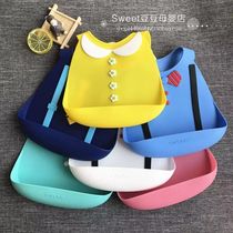 Silicone baby eating bib baby waterproof bib children super soft child feeding bag artifact large food bag