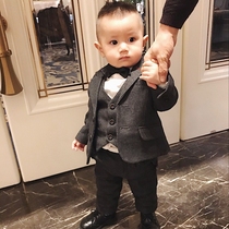 Special family men and childrens suits one year old baby dress autumn and winter flower children wedding thick handsome suit suit set tide