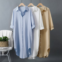 Pregnant women cotton linen autumn long sleeve white shirt female 2021 Korean version Joker loose lazy BF casual dress