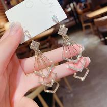 Korean temperament full diamond tassel earrings 925 silver needle long geometric earrings new personality retro Net red ear ornaments
