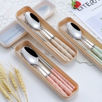 Spoon female cute stainless steel wheat straw chopsticks spoon fork Student adult travel canteen portable tableware