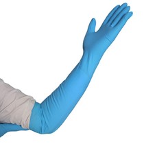 Oil-proof acid and alkali resistant extended high temperature and wear 16 inch blue disposable nitrile rubber gloves 10 pairs