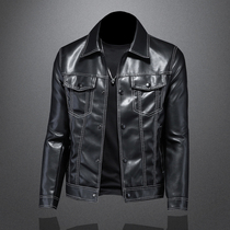 Big autumn leather jacket male 2021 new trend multi-pocket lapel PU leather clothes simple casual mens jacket