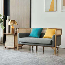 Nordic retro rattan sofa combination wagi Jingfeng living room wooden sofa homestay designer model room rattan sofa