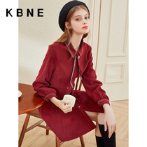 Dress Women Red Shirt Dress kbne2021 Autumn New Vintage Long Sleeve Temperament Gentle Style French Skirt