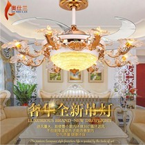 European light luxury crystal invisible ceiling fan lamp 52 inch dining room living room fan lamp Chinese retro with electric fan chandelier